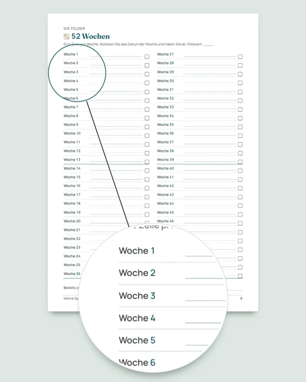 Spar-Challenge — PDF-Heft zum Abhaken und Rechentabelle in Ihrer Währung (kompatibel mit Excel, Google Sheets und LibreOffice)