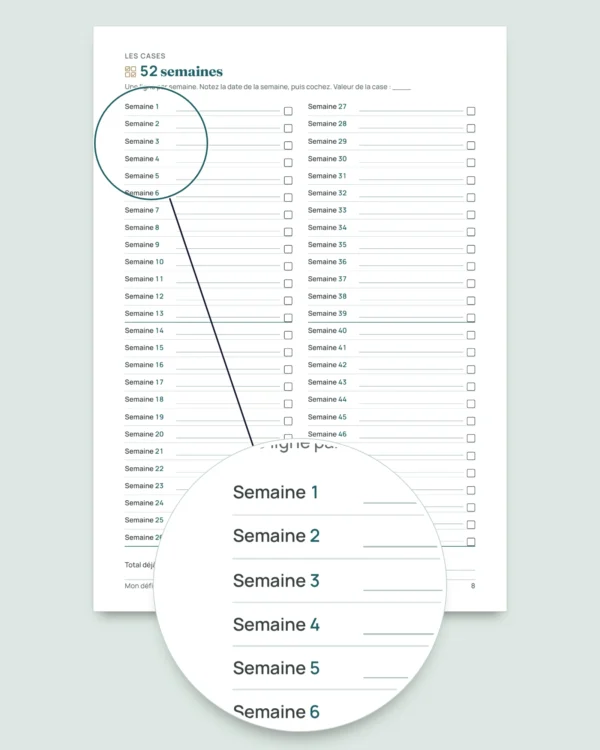 Défi d'épargne — carnet PDF à cocher et classeur calculé, dans votre devise (compatible Excel, Google Sheets et LibreOffice)