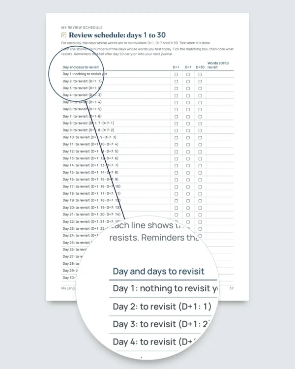 My Language Journal — 90 days of learning and vocabulary, for any language (printable PDF)