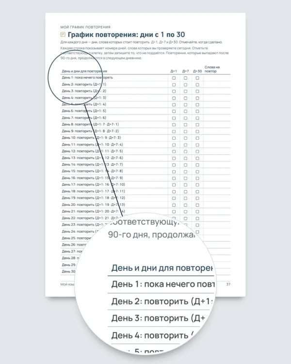 Мой языковой дневник — 90 дней : обучение и словарик для любого языка (PDF для печати)