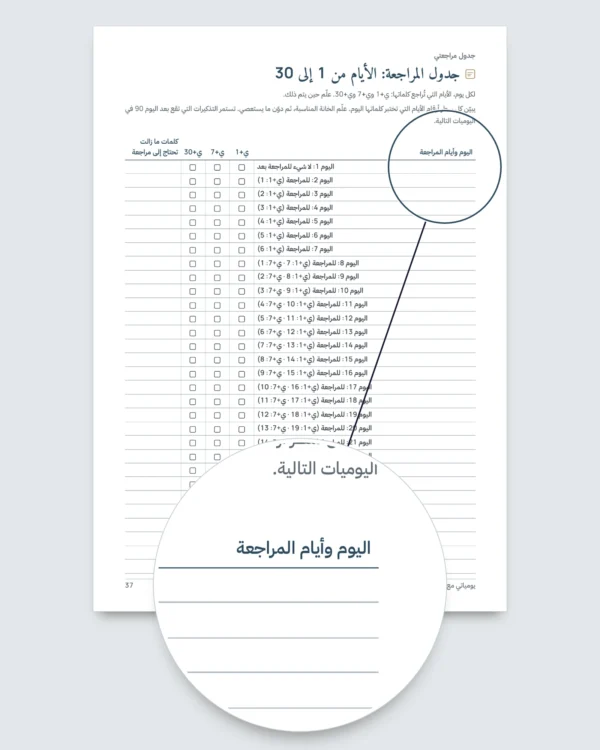 يومياتي مع اللغة — 90 يومًا من التعلّم والمفردات، لأي لغة (ملف PDF للطباعة)
