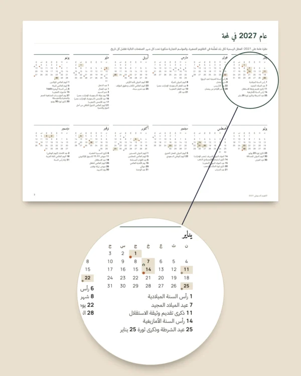 التقويم التسويقي 2027 — المواعيد بلدًا بلدًا وأفكار للمنشورات، PDF + جدول بيانات + ملف للتقويم