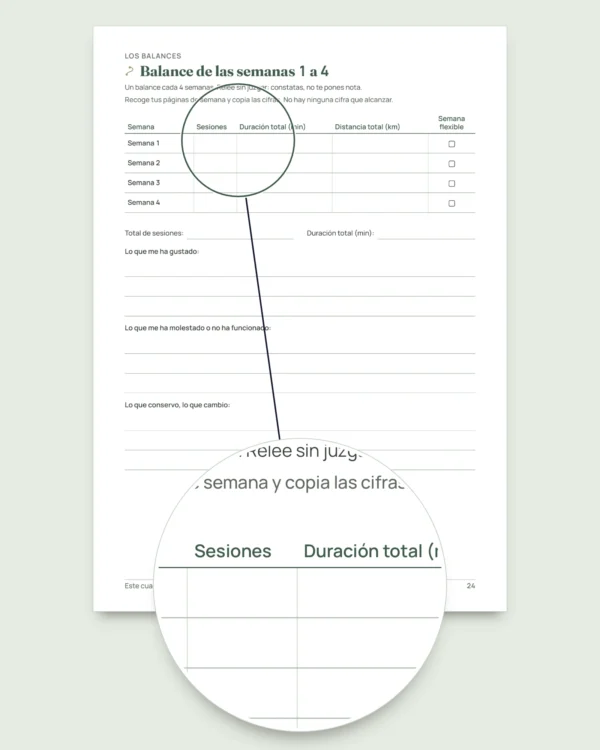 Mi cuaderno de sesiones — diario de entrenamiento de 12 semanas (caminata, carrera, gimnasio), PDF para imprimir