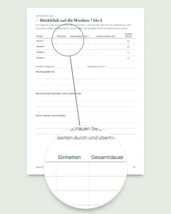 Mein Einheiten-Tagebuch — Trainingstagebuch für 12 Wochen (Gehen, Laufen, Fitnessstudio), PDF zum Ausdrucken