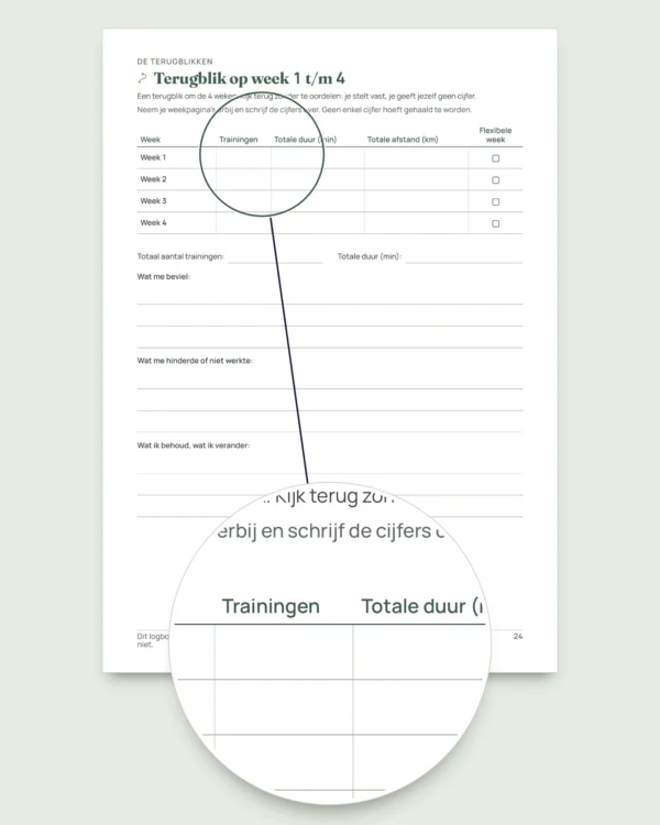 Mijn trainingslogboek — trainingsdagboek voor 12 weken (wandelen, hardlopen, sportschool), pdf om uit te printen