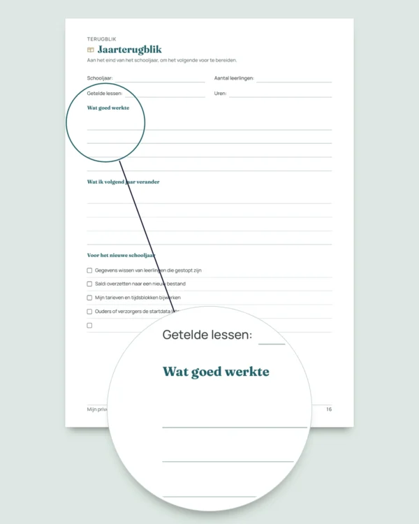 Privélessen & bijles — werkmap voor leerlingen, lessen en betalingen + PDF-boekje om te printen (Excel, Google Sheets en LibreOffice)