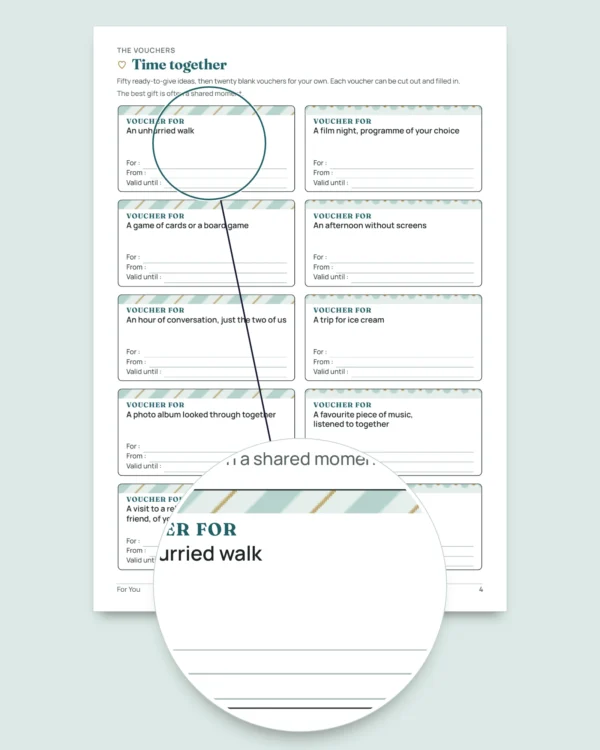 For You — Mother's Day and Father's Day: 50 vouchers to give, folding cards and bookmarks (printable PDF, A4 and US Letter)