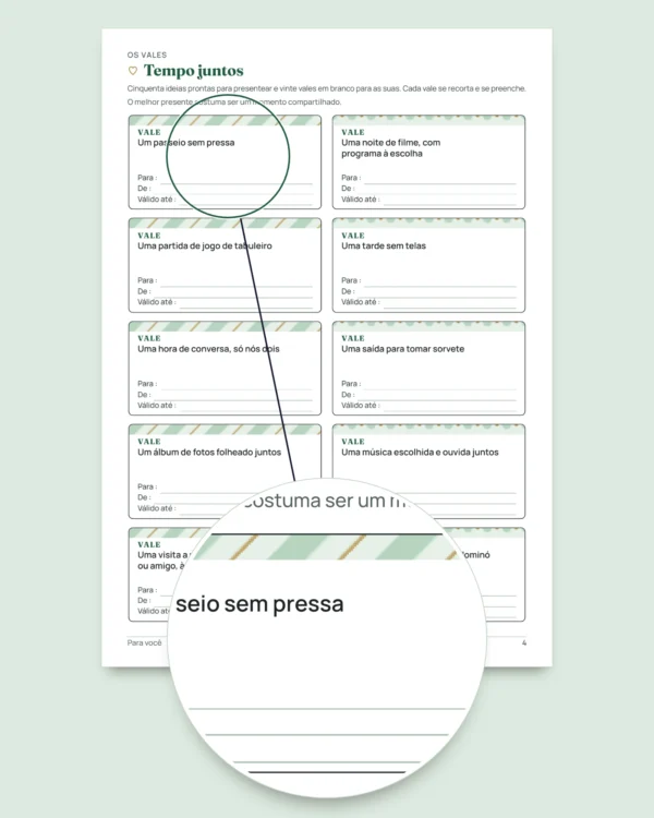 Para você — Dia das Mães e Dia dos Pais: 50 vales para presentear, cartões de dobrar e marcadores de página (PDF A4 e Letter)