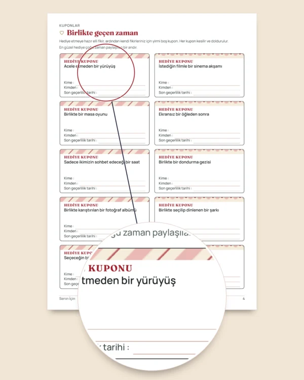Senin İçin — Anneler Günü ve Babalar Günü: 50 hediye kuponu, katlanabilir kartlar ve kitap ayraçları (A4 ve Letter PDF)