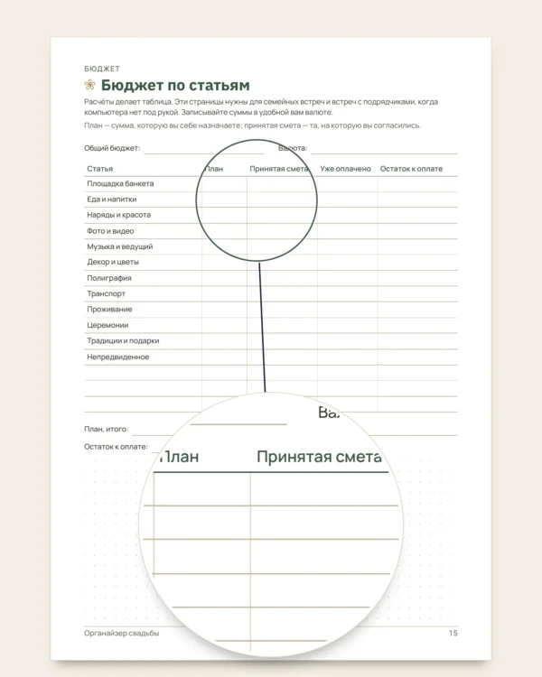 Органайзер свадьбы — планер PDF для печати и таблица (совместима с Excel, Google Sheets и LibreOffice), какой бы ни была ваша традиция