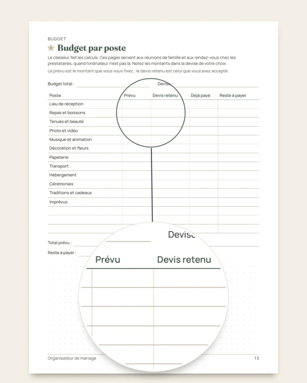 Organisateur de mariage — carnet PDF et classeur de budget, quelle que soit votre tradition