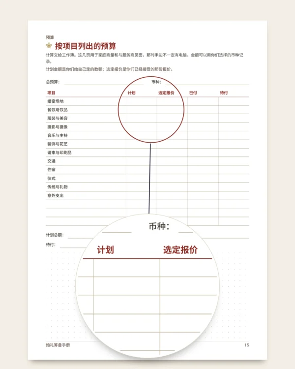 婚礼筹备手册——可打印PDF手册与预算工作簿，无论你们遵循哪种传统