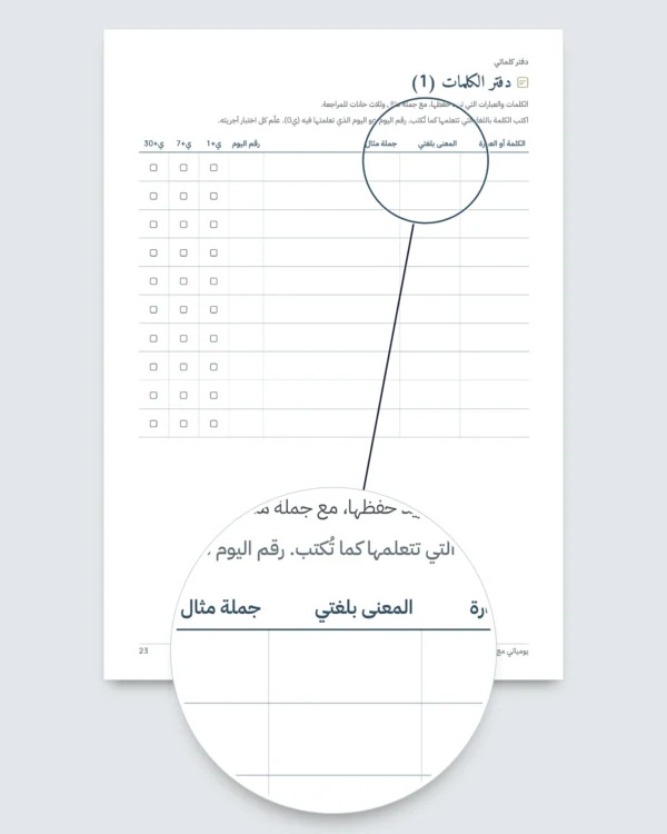 يومياتي مع اللغة — 90 يومًا من التعلّم والمفردات، لأي لغة (ملف PDF للطباعة)
