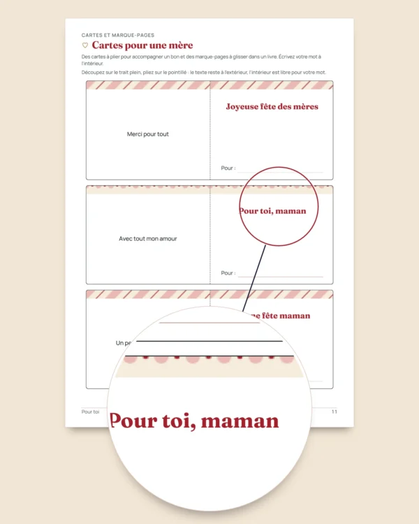 Pour toi — fêtes des mères et des pères : 50 bons à offrir, cartes à plier et marque-pages (PDF A4 et Letter)
