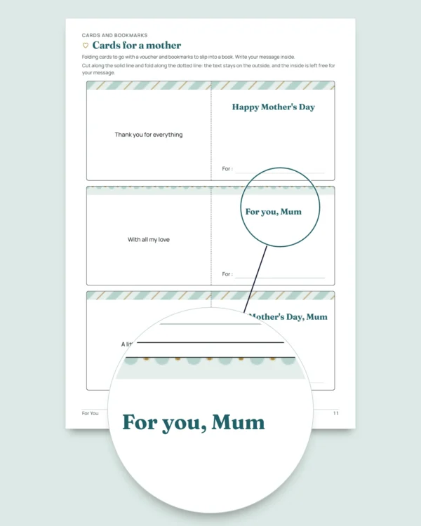 For You — Mother's Day and Father's Day: 50 vouchers to give, folding cards and bookmarks (printable PDF, A4 and US Letter)