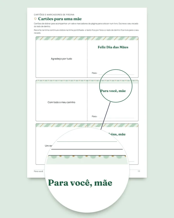 Para você — Dia das Mães e Dia dos Pais: 50 vales para presentear, cartões de dobrar e marcadores de página (PDF A4 e Letter)
