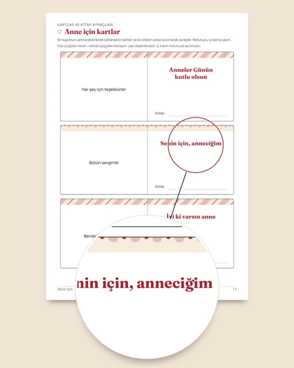 Senin İçin — Anneler Günü ve Babalar Günü: 50 hediye kuponu, katlanabilir kartlar ve kitap ayraçları (A4 ve Letter PDF)