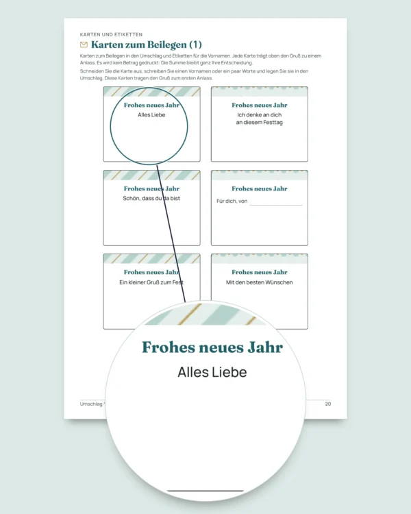 Umschlag-Vorlagen zum Fest — 4 Vorlagen zum Ausdrucken und Falten ohne Kleber, mit Karten und Etiketten (PDF A4 und Letter)
