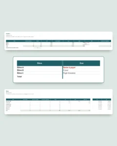 Cours particuliers — classeur des élèves, séances et paiements + carnet PDF à imprimer (Excel, Google Sheets et LibreOffice)