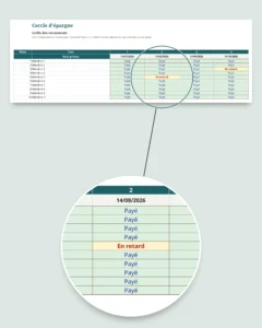 Cercle d'épargne — le registre de votre tontine entre proches : classeur et carnet PDF (compatible Excel, Google Sheets et LibreOffice)