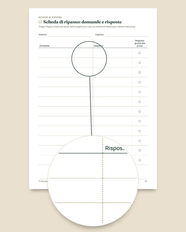 Planner per il ripasso degli esami — piano a ritroso, ripetizione spaziata e schede da compilare (PDF non datato)