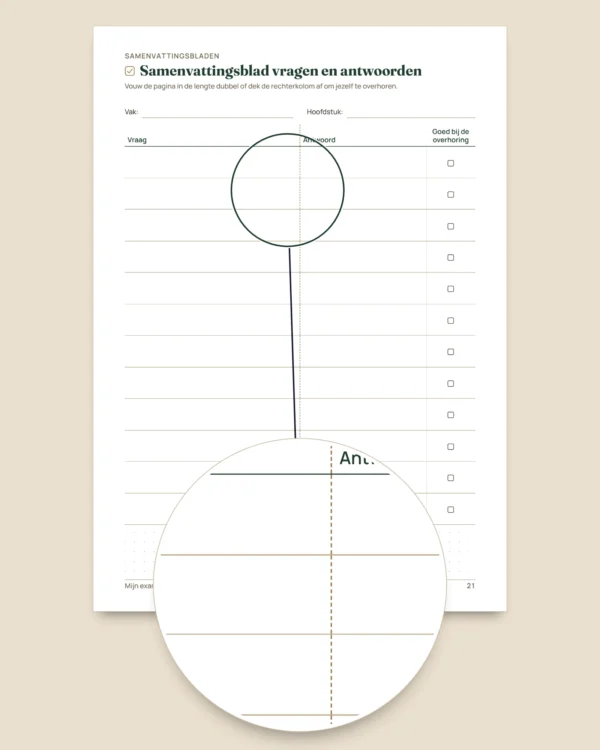 Examenplanning — retroplanning, gespreide herhaling en samenvattingsbladen om in te vullen (pdf zonder datums)