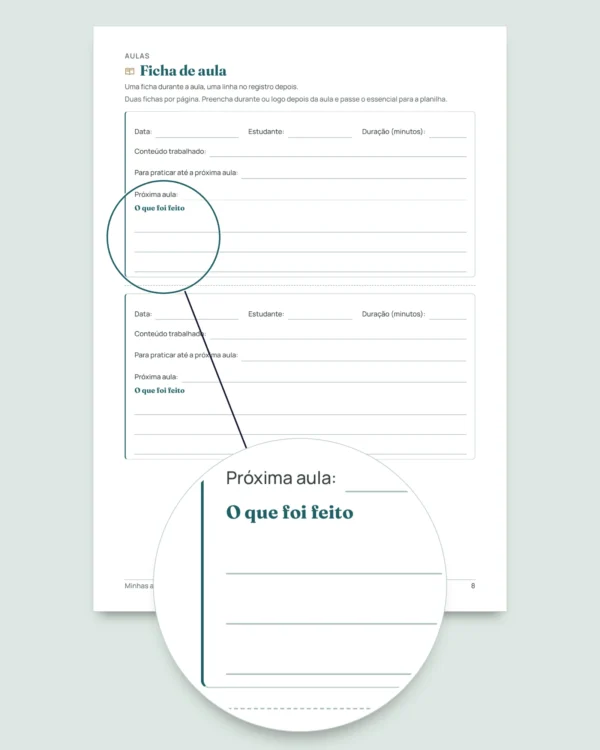 Aulas particulares — planilha de estudantes, aulas e pagamentos + caderno PDF para imprimir (Excel, Google Sheets e LibreOffice)