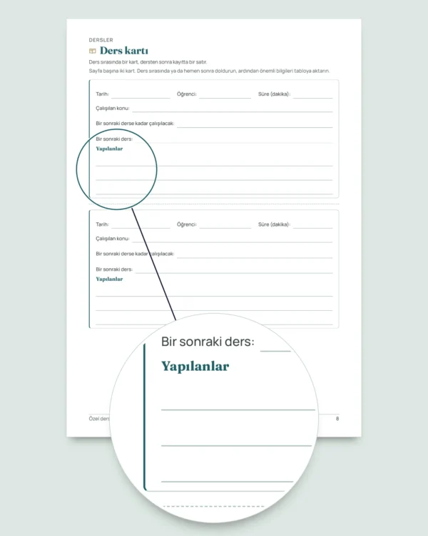 Özel ders takip tablosu — öğrenciler, dersler ve ödemeler için tablo + yazdırılabilir PDF defter (Excel, Google Sheets ve LibreOffice)