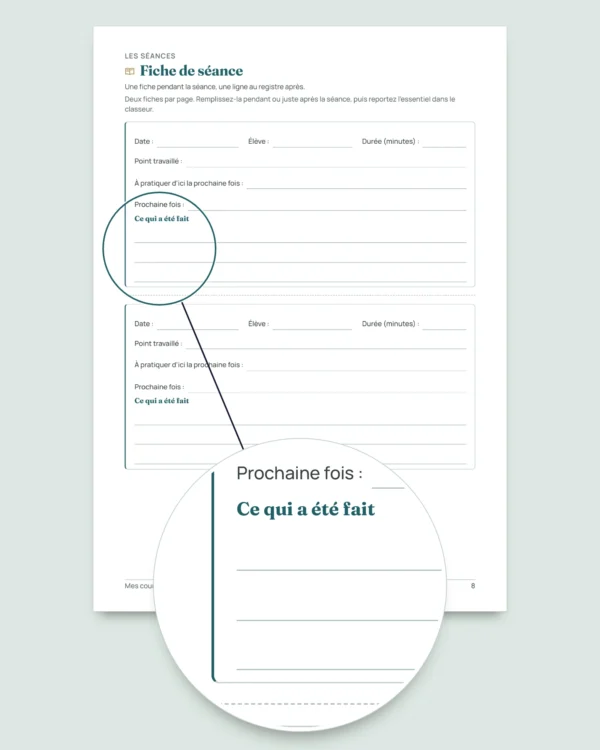 Cours particuliers — classeur des élèves, séances et paiements + carnet PDF à imprimer (Excel, Google Sheets et LibreOffice)