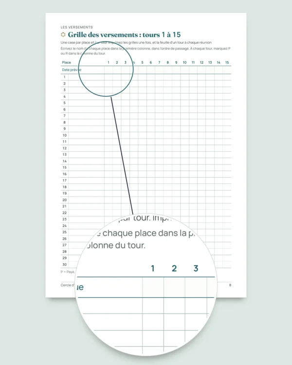 Cercle d'épargne — le registre de votre tontine entre proches : classeur et carnet PDF (compatible Excel, Google Sheets et LibreOffice)