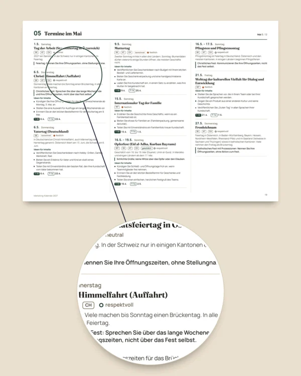 Marketing-Kalender 2027 — Termine nach Land und Ideen für Beiträge, PDF + Tabelle + Kalenderdatei