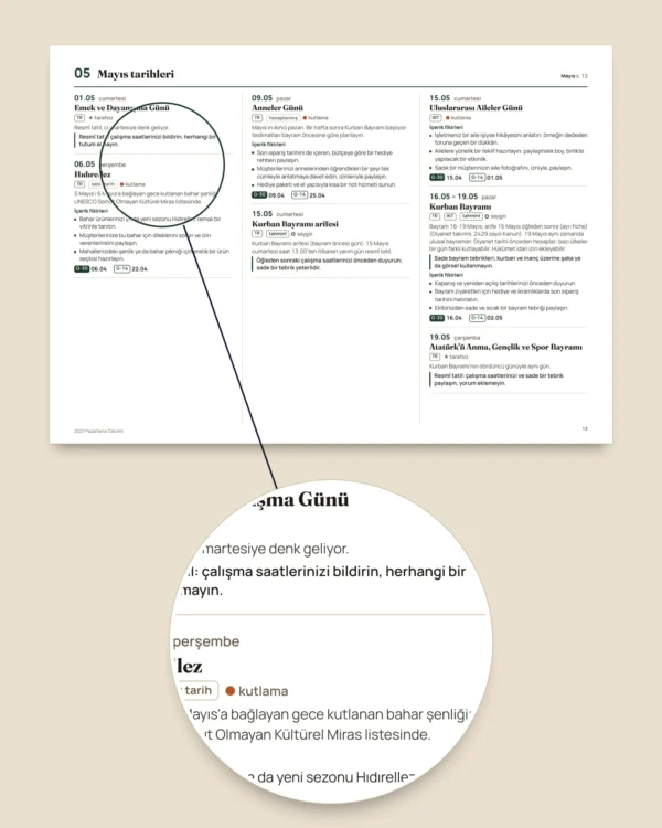 2027 Pazarlama Takvimi — Türkiye'nin özel günleri ve paylaşım fikirleri, PDF + tablo + ajanda dosyası