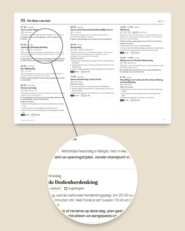 Marketingkalender 2027 — data per land en ideeën voor berichten, pdf + spreadsheet + agendabestand