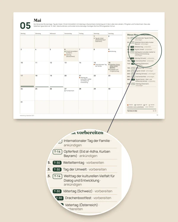 Marketing-Kalender 2027 — Termine nach Land und Ideen für Beiträge, PDF + Tabelle + Kalenderdatei