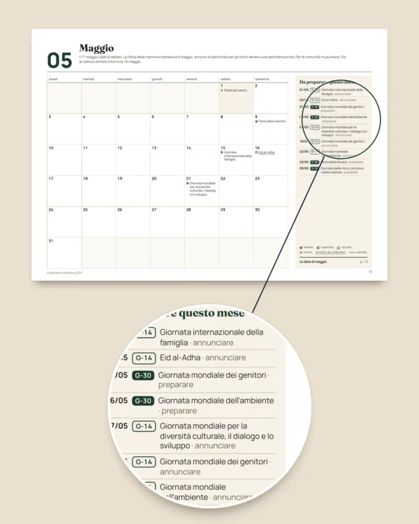 Calendario marketing 2027 — ricorrenze in Italia e idee per i post, PDF + foglio di calcolo + agenda