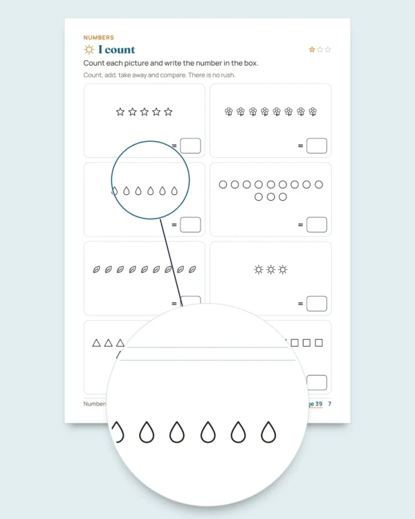 My vacation workbook — numbers, logic, journal and nature, ages 6-9 (printable PDF and tablet version)