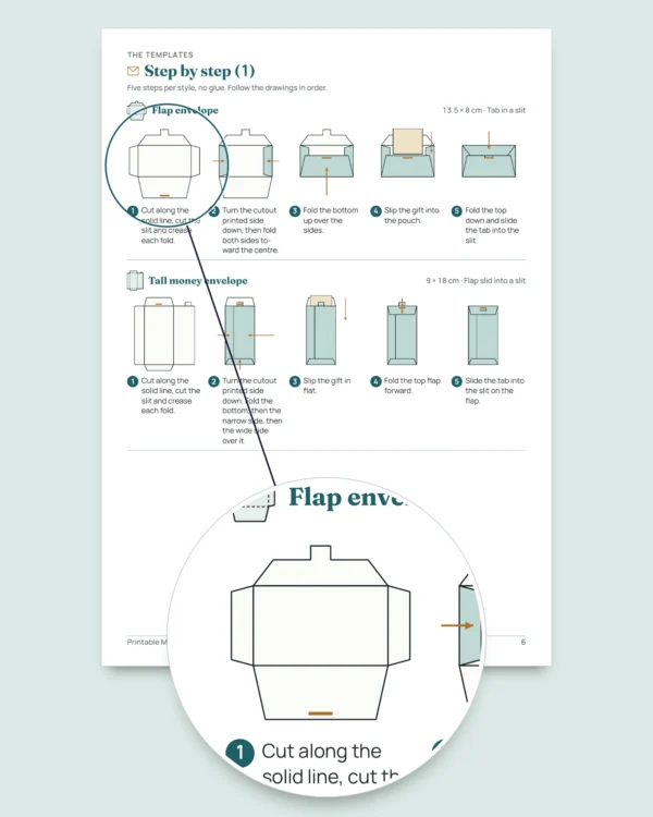 Printable Money Gift Envelopes — 4 no-glue fold templates with slip-in cards and name labels (PDF, A4 and US Letter)