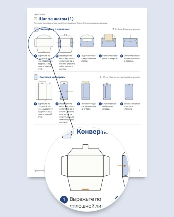 Праздничные конверты — 4 шаблона для печати и складывания без клея, с открытками и бирками (PDF, A4 и Letter)