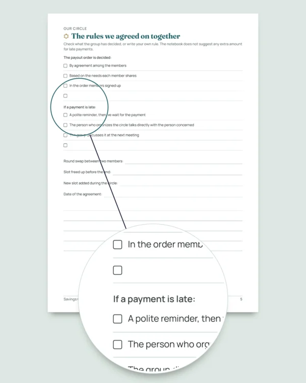 Savings Circle — susu, pardner and committee tracker: spreadsheet and printable PDF notebook (works with Excel, Google Sheets and LibreOffice)