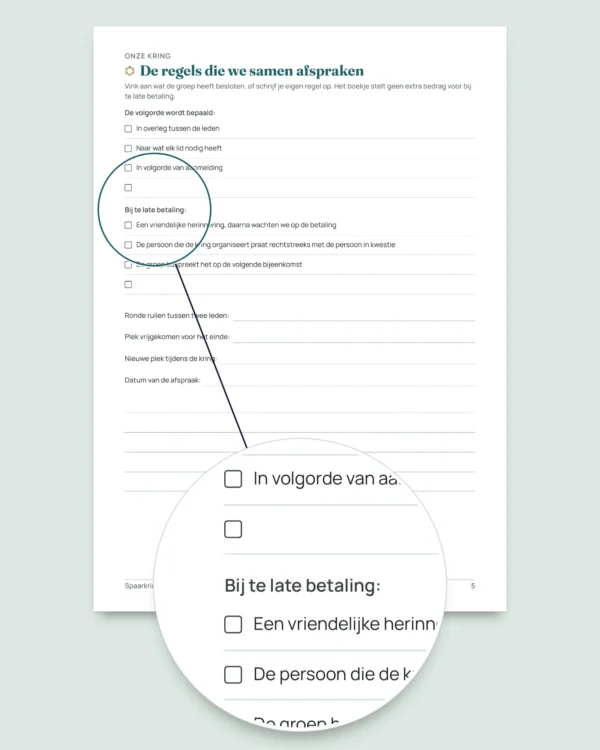 Spaarkring (kasmoni, tontine) — het register van je kring onder vertrouwde mensen: spreadsheet en PDF-boekje (compatibel met Excel, Google Sheets en LibreOffice)