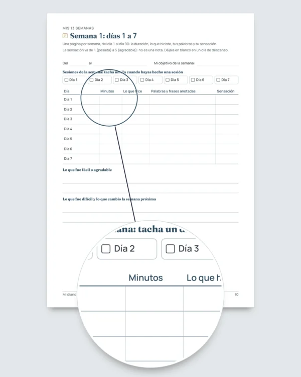 Mi diario de idioma — 90 días : aprendizaje y vocabulario, para cualquier idioma (PDF para imprimir)