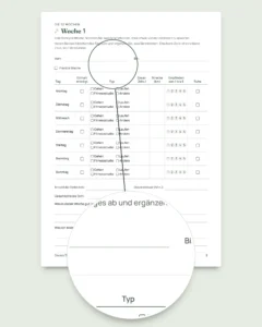 Mein Einheiten-Tagebuch — Trainingstagebuch für 12 Wochen (Gehen, Laufen, Fitnessstudio), PDF zum Ausdrucken