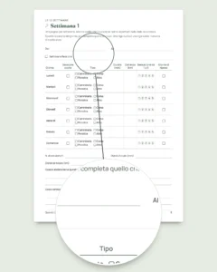 Il mio diario, sessione per sessione — diario di allenamento di 12 settimane (camminata, corsa, palestra), PDF da stampare