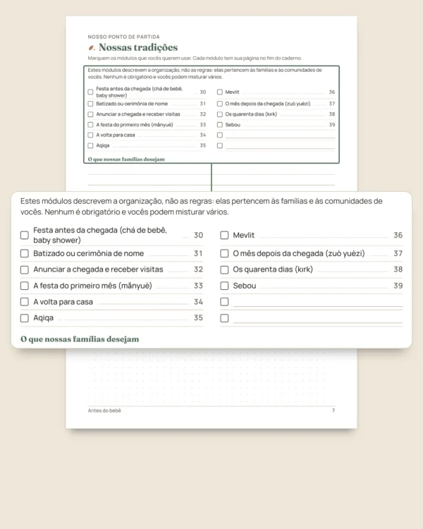 Antes do bebê — caderno da chegada para imprimir e planilha de orçamento, qualquer que seja a sua tradição