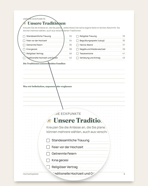 Hochzeitsplaner — PDF zum Ausdrucken und Budget-Tabelle, für jede Tradition