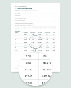 Sfida di risparmio — quaderno PDF da spuntare e foglio di calcolo che fa i conti, nella tua valuta (compatibile con Excel, Google Sheets e LibreOffice)