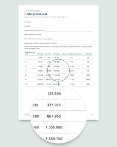 Spaaruitdaging — pdf-schrift om af te vinken en rekenmap in je eigen valuta (compatibel met Excel, Google Sheets en LibreOffice)
