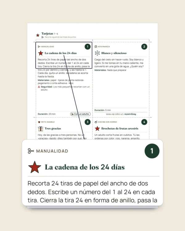 Cuenta regresiva para las fiestas — 24 tarjetas de actividades en familia para imprimir (calendario de Adviento)
