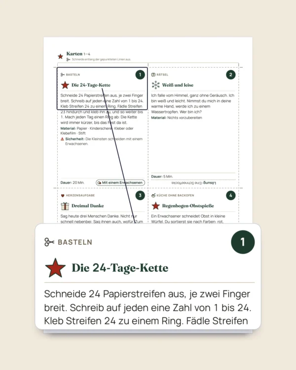 Countdown zum Fest — Adventskalender mit 24 Aktivitätskarten für die Familie zum Ausdrucken