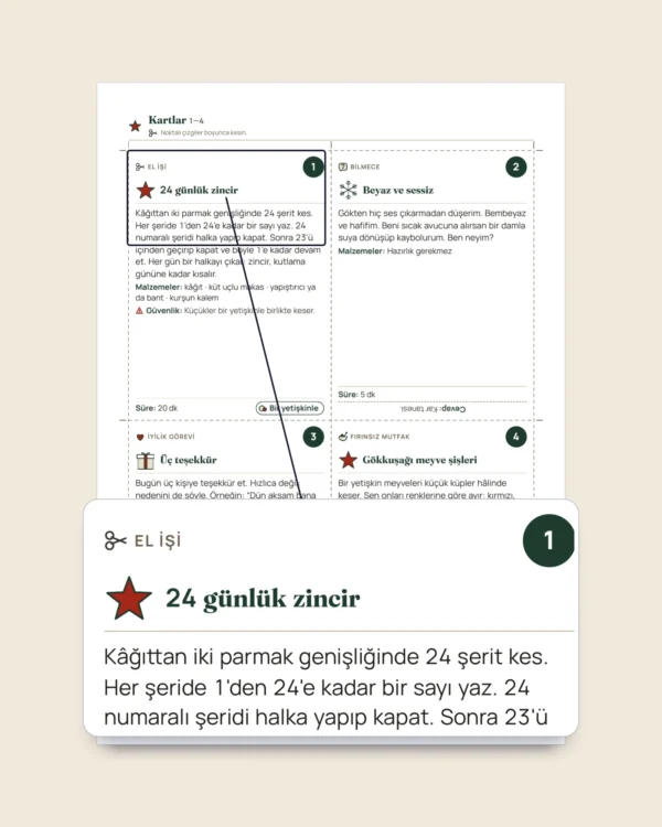 Yeni yıla geri sayım — aile için 24 etkinlik kartı, yazdırılabilir